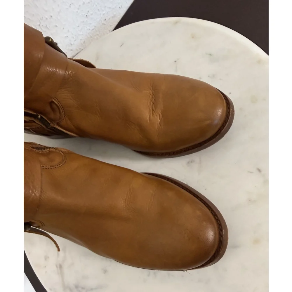 Frye Melissa Knotted Tall Riding Boots Sz 6.5B Leather Camel Brown Retail $400